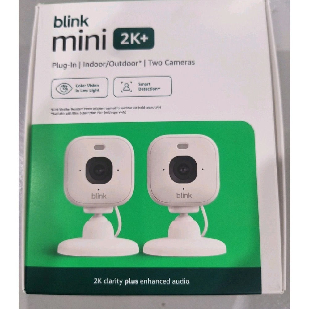 NEW 2 PACK Blink Mini 2k+ Cameras Indoor/Outdoor Plug-in 2K Video WHITE